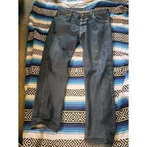 Levis 501 Button Fly Jeans 36x34 Dark Wash Denim Straight Leg 2015 Stiff